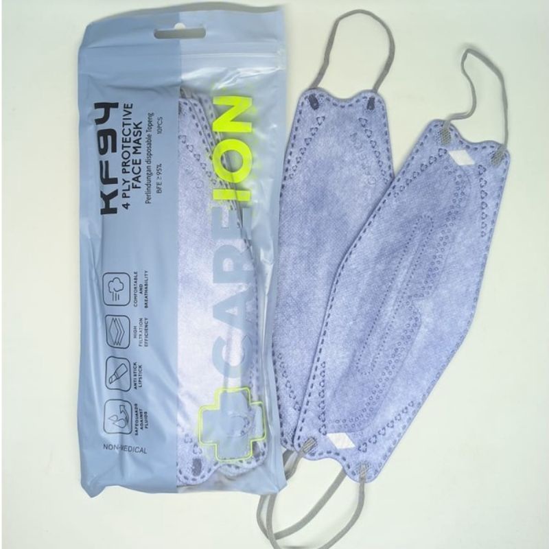 KF94 MASKER FACEMASK MOUSON / CAREION / ONCARE 4PLY ISI 10 PCS WARNA HITAM - PUTIH-SILVER BLUE CI /KF94