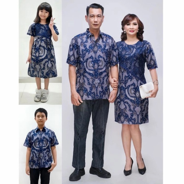 Couple Batik Sarimbit Divania Biru Batik Couple Keluarga Dress Kombinasi Brukat