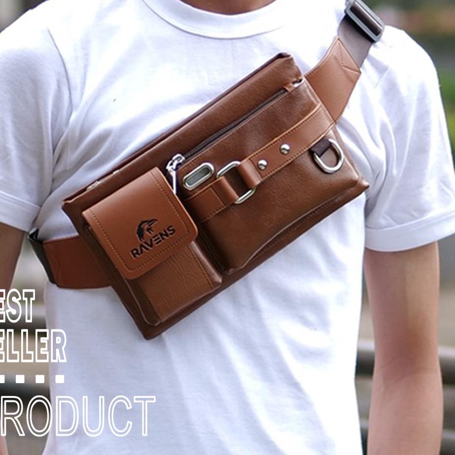 Harga Termuraah Tas Selempang Pria Free Dompet Tas Ravens Waistbag Tas Slempang Anti Air Tas Pria Wa