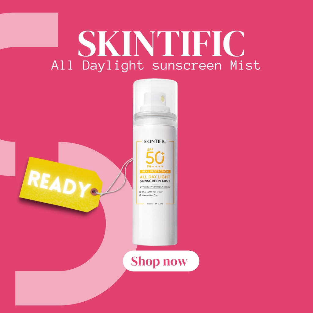 SKINTIFIC All Day Light Sunscreen Mist SPF50 PA++++ Sunscreen Spray Anti UV Wajah/Body Spray 50ml