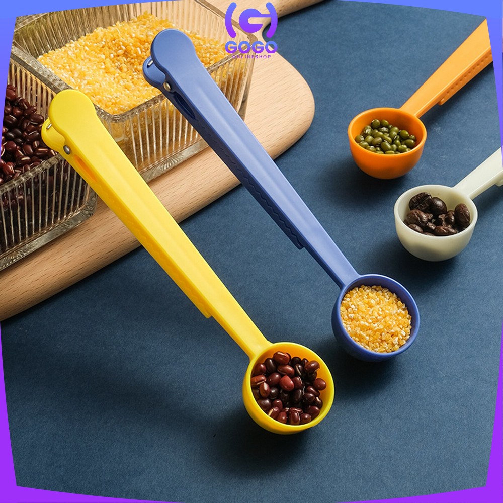 GOGO-C512 Sendok Takar 2in1 Dengan Klip Segel Penjepit Multifungsi / Sendok Kopi Bahan Plastik Jepit Bungkus / Measuring Spoon With Sealing Clip