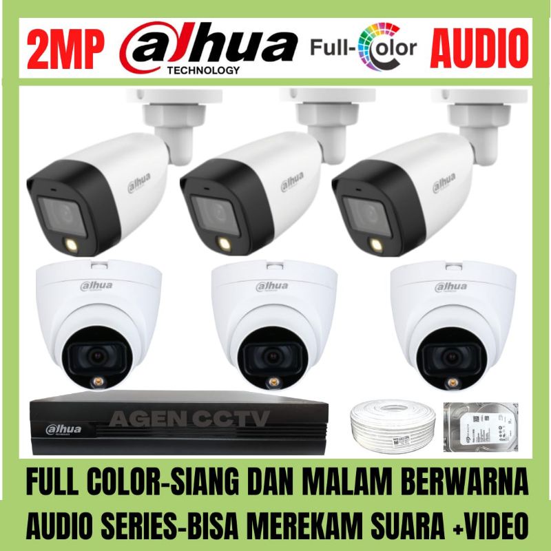 PAKET CCTV DAHUA FULL COLOR 2MP 8 CHANNEL 6 KAMERA AUDIO COLORVU