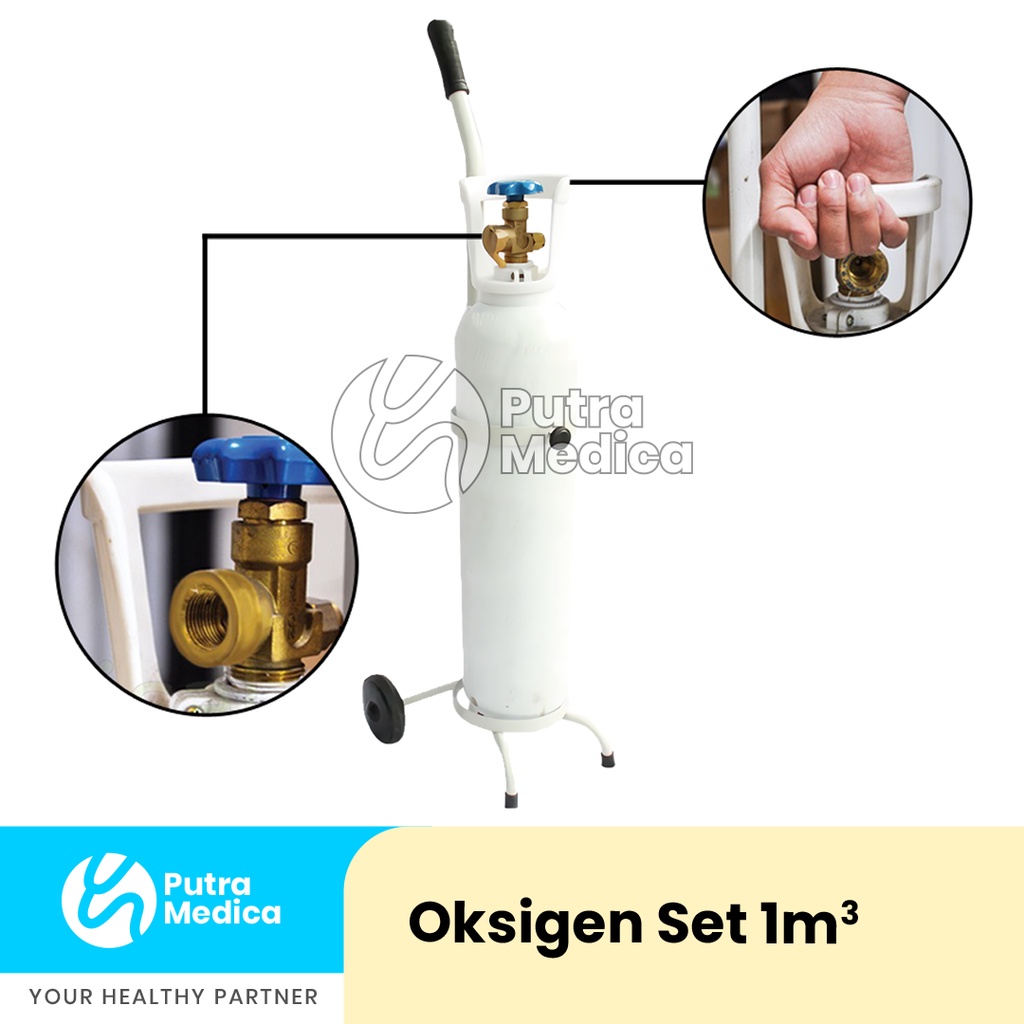 Tabung Oksigen 1m3 Satu Set Lengkap (Tabung + Isi, Troli, Regulator) / Perlengkapan Alat Bantu Pernafasan