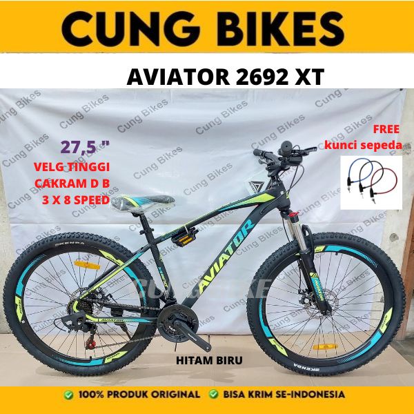 SEPEDA GUNUNG MTB 27,5 &quot; AVIATOR TYPE 2692 XT-VT-FL 24 SPEED VELG TINGGI DAN DOUBLE DISC BRAKE