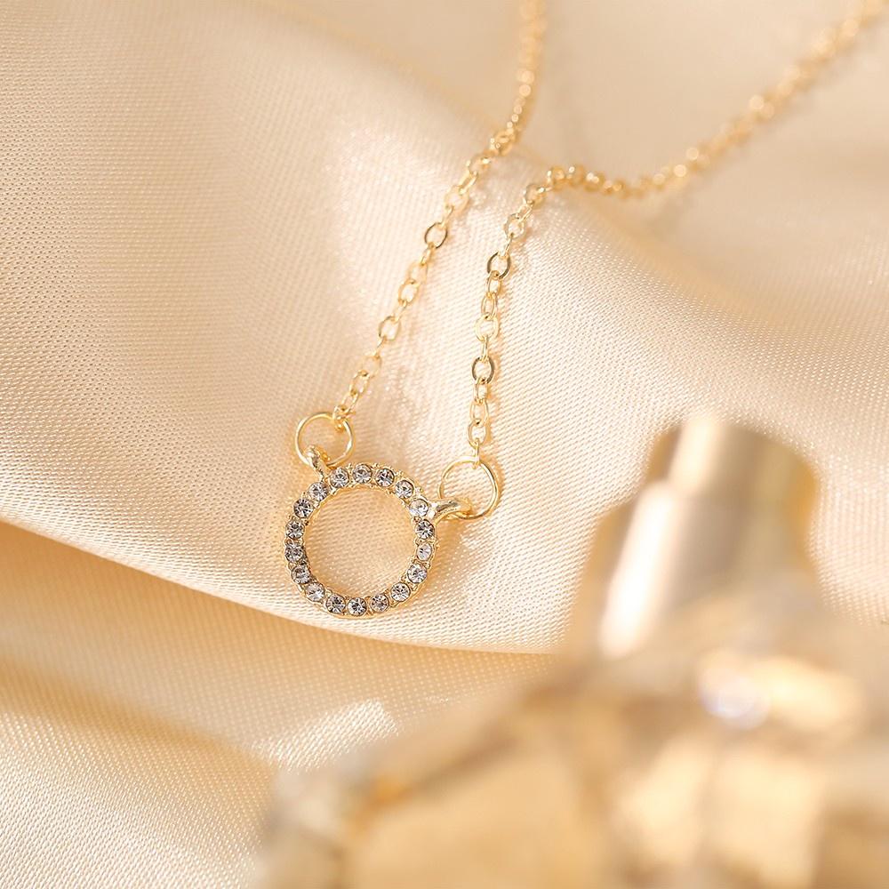 Kalung Wanita Liontin Lingkaran Cincin dengan Kristal Dalika