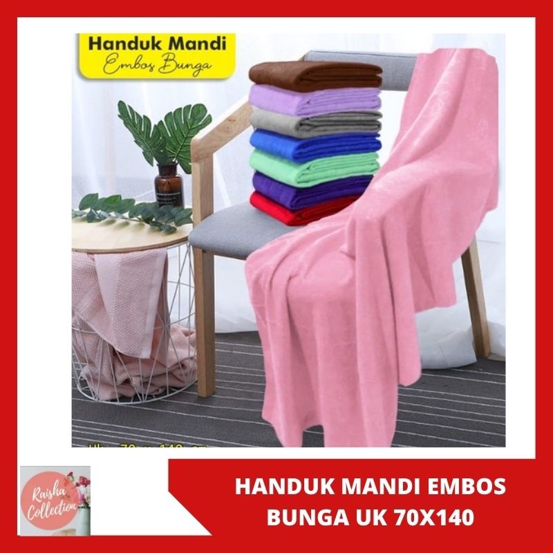 RC Handuk Mandi Dewasa Jumbo Polos Embos Bunga Ukuran 70x140 cm