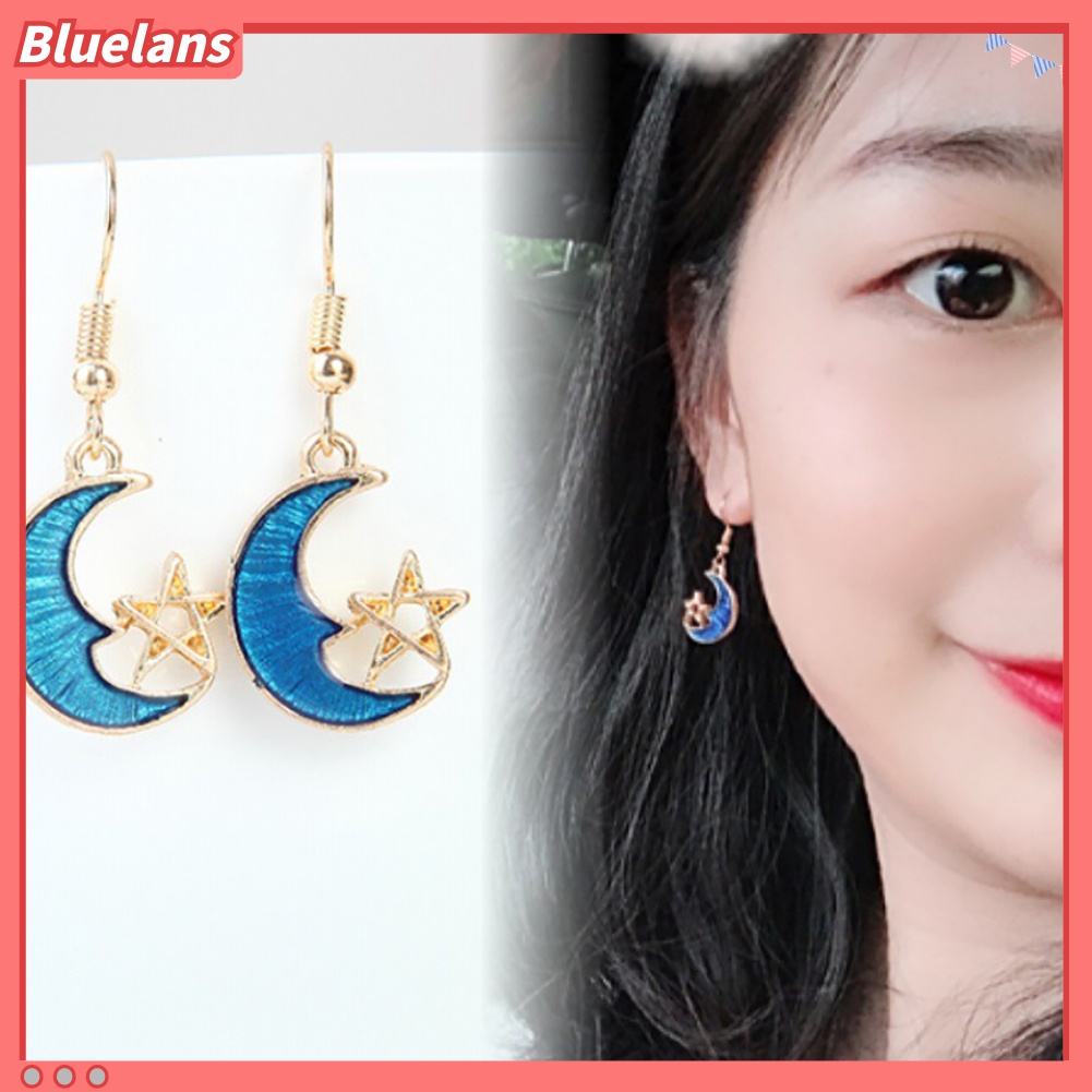 Anting Kait Gantung Desain Bulan Bintang Hollow Untuk Wanita