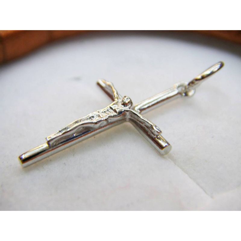 Liontin Perak Asli Lapis Emas Putih - Liontin Salib Yesus - Liontin Salib Kristus - Liontin Salib Pe