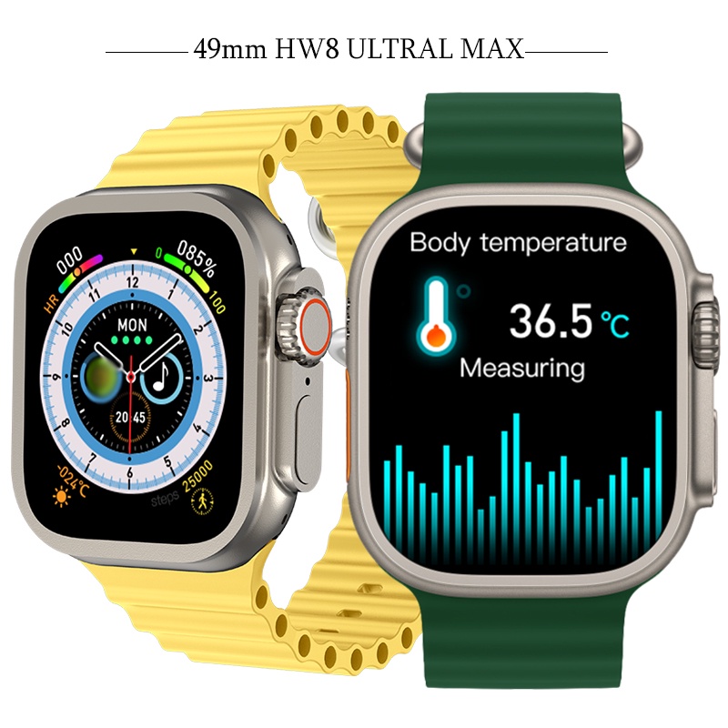 ✇49mm HW8 Ultra Max Smart Watch Series 8 Smartwatch dengan kunci band Suhu Tubuh Pria Wanita NFC Blu