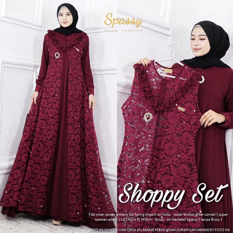 SHOPPY SET OUTER BROKAT Gamis dress super jumbo by RAYHANUN ld 90 sampai ld 130 140 150 160 170 180