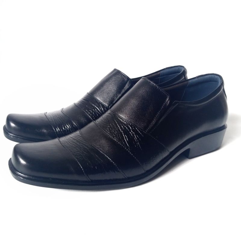 Sepatu Pantofel Pantovel Formal Pria Bahan Kulit Asli Full 100% Original Elegan Murah Warna Hitam