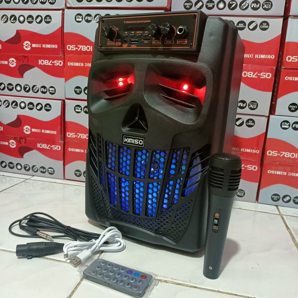 COD SPEAKER WIRELESS BLUETOOTH PORTABEL 8'8 INCH KIMISO QS-7801 BONUS MIC KARAOKE + REMOTE//SPEAKER KARAOKE 7801