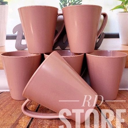 PROMO 6.PCS CANGKIR GAGANG POLOS BAHAN MELAMINE WARE TEBAL DAN ANTI PANAS