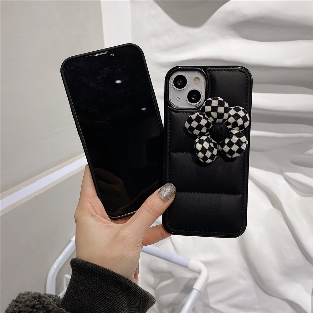 Soft Case TPU Glossy 6D Motif Bunga Pita Kotak-Kotak Untuk IPhone 14 13 12 11 Pro Max