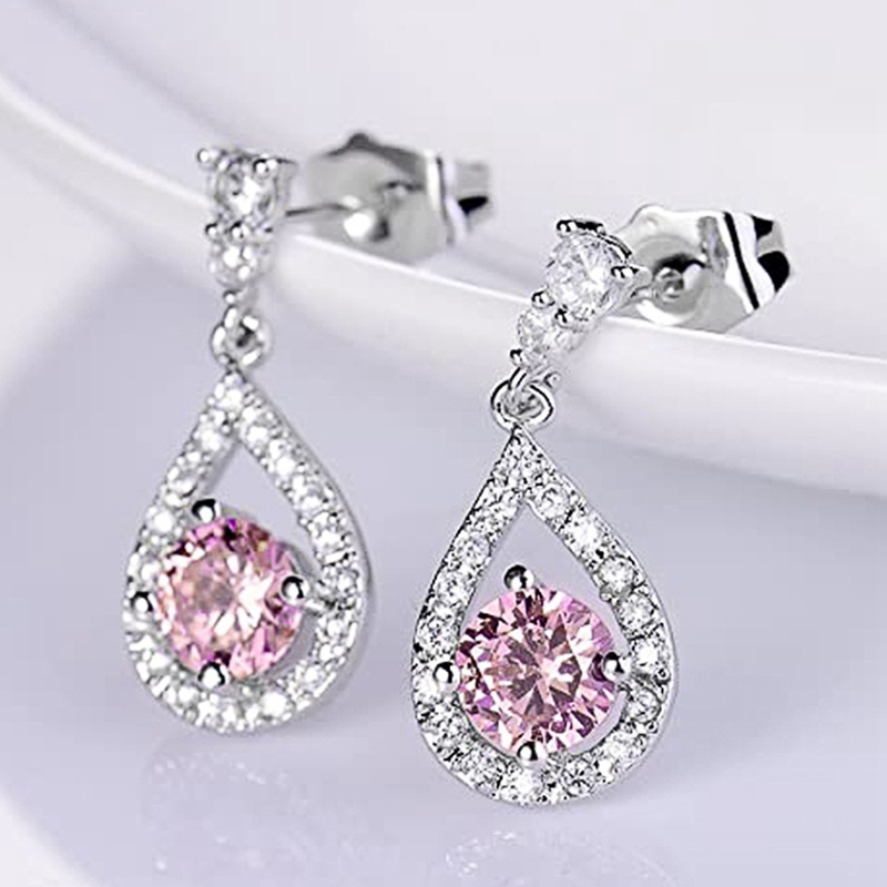 Anting Bentuk Pir Bahan Cubic Zirconia Warna Silver Untuk Wanita