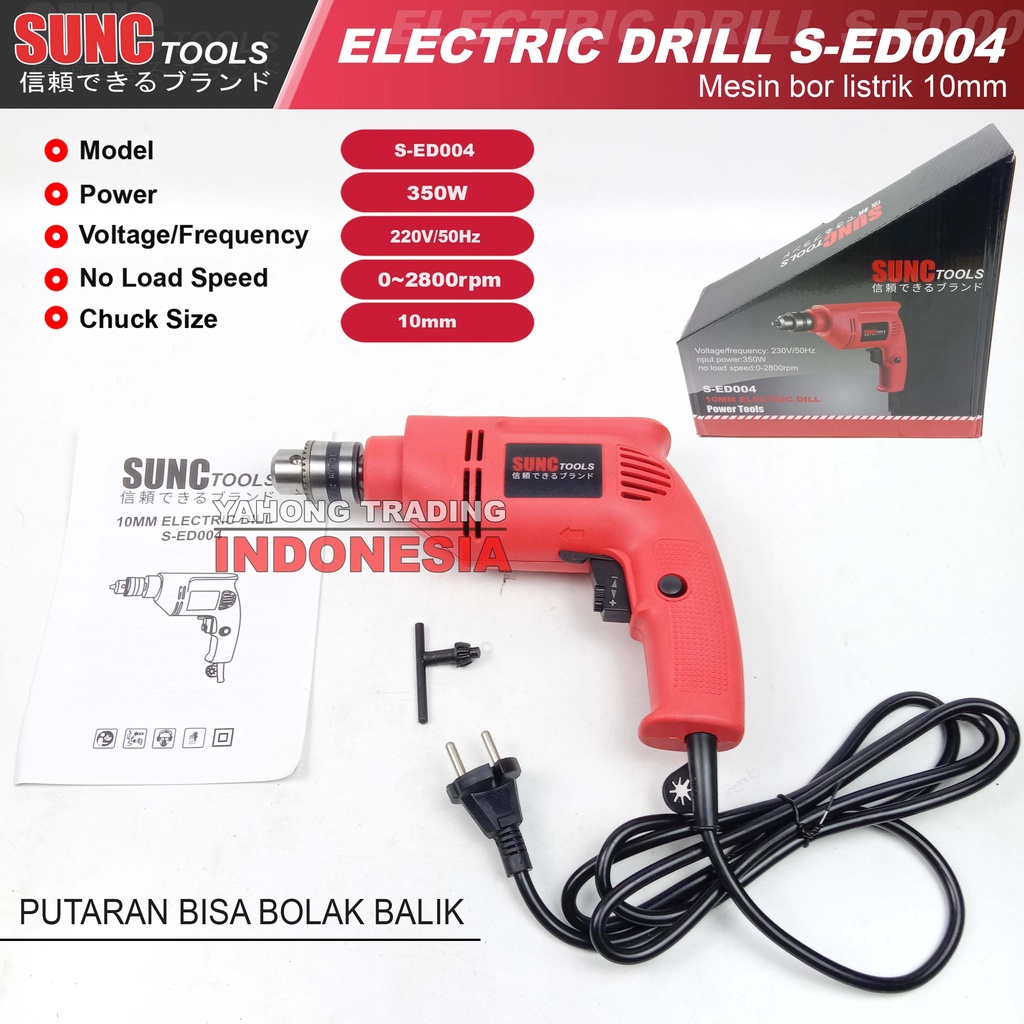 Mesin Bor Listrik 10mm Bolak Balik Electric Drill SUNC TOOLS