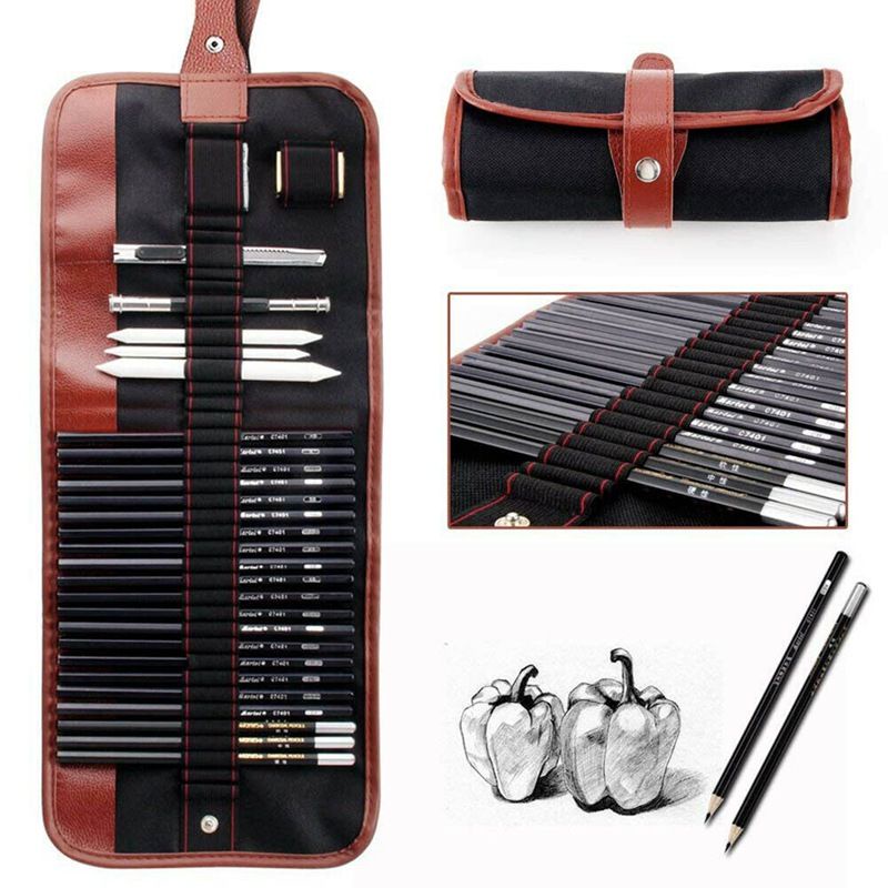 29pcs Drawing Pencil Set/Pensil Gambar Sketsa Pisau Penghapus-Dengan Pouch Serut