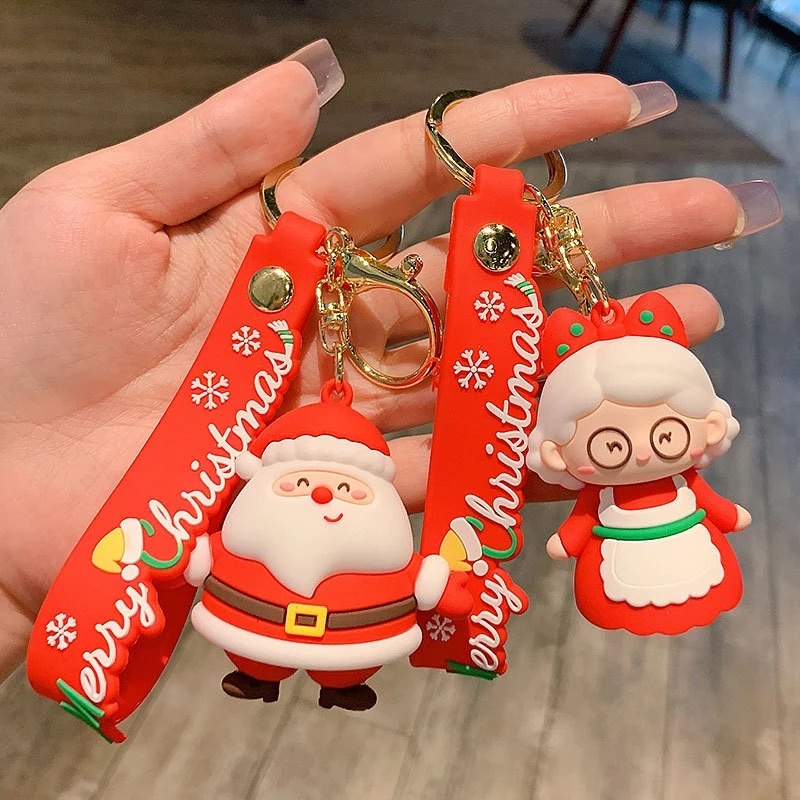 Gantungan Kunci Bentuk Boneka Santa Claus Bahan Karet Lembut Untuk Dekorasi Tas