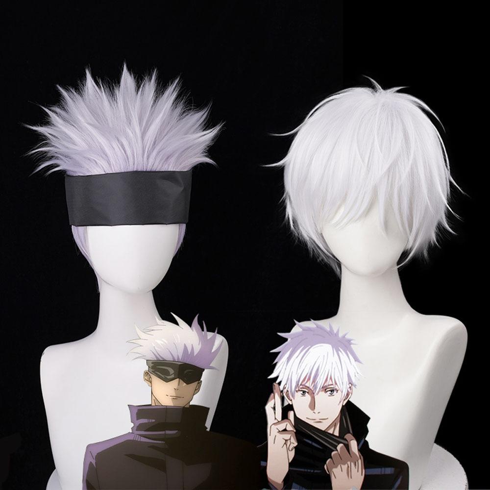 R-flower Cosplay Wig Satoru Gojo Lapis Jujutsu Tahan Panas Rambut Sintetis Abu-Abu