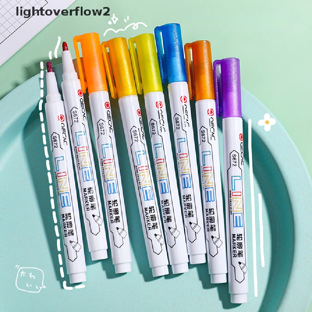 (lightoverflow2) 8 / 12pcs / Set Spidol marker Garis Ganda Untuk Dekorasi diary / Pelajar