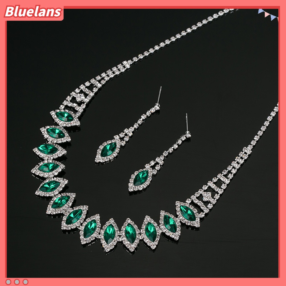 Set Perhiasan Kalung Anting Stud Berlian Imitasi Model Teardrop Menjuntai Untuk Pernikahan