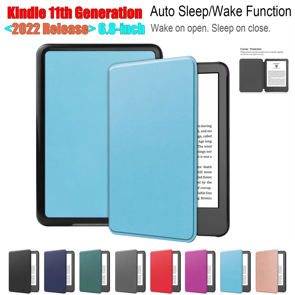 Baru Amazon Kindle Generasi 11th2022rilis 6.8 Inci e-Book Readers Case Fashion Warna Solid PC Hard Casing Flip Stand eReader Penutup Perlindungan Kulit