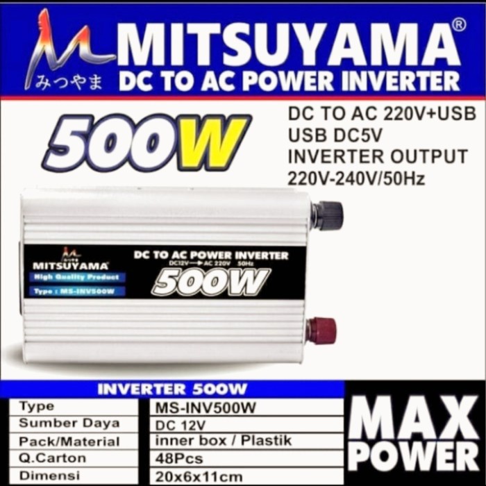 Power Inverter 500 Watt/Inverter Mitsuyama 500 Watt Dc To Ac 220 Volt
