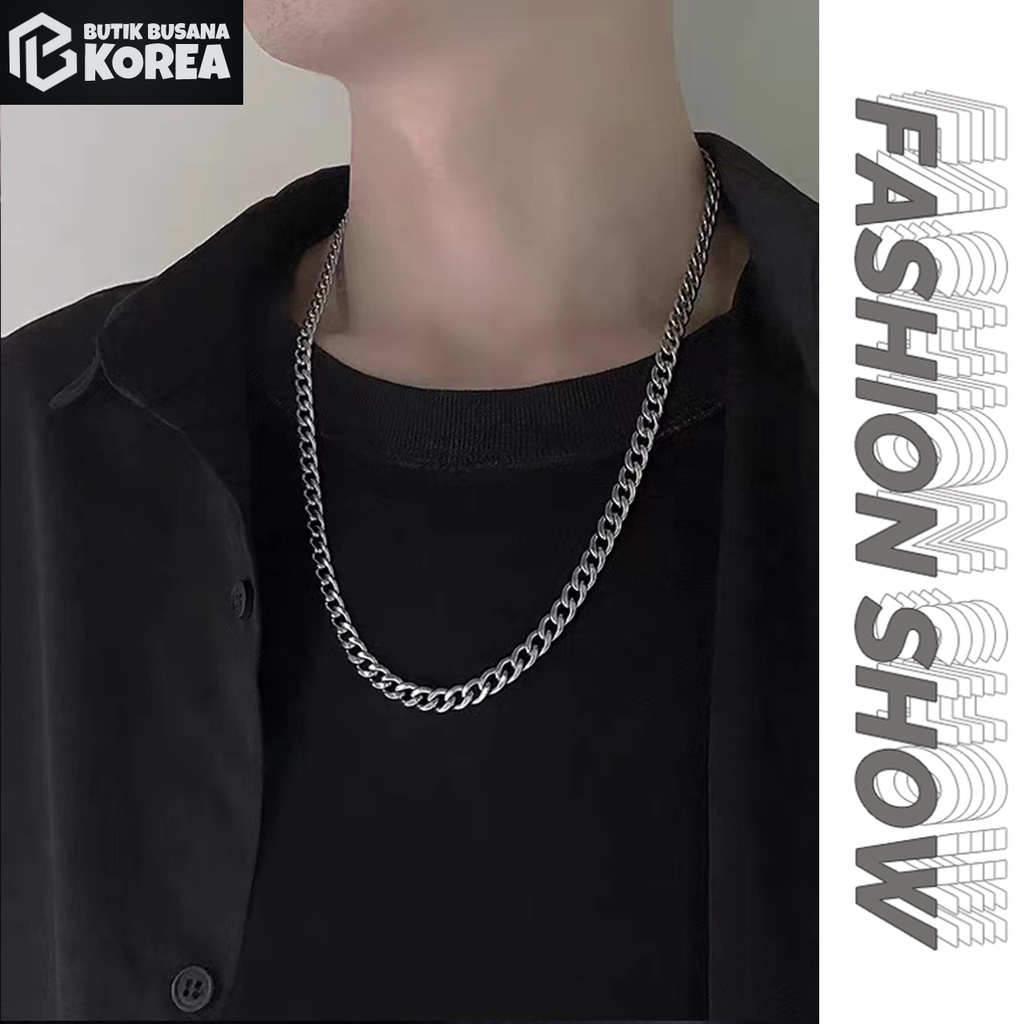 Kalung pria titanium termurah model punk ukuran 50cm gaya Hip Hop unisex