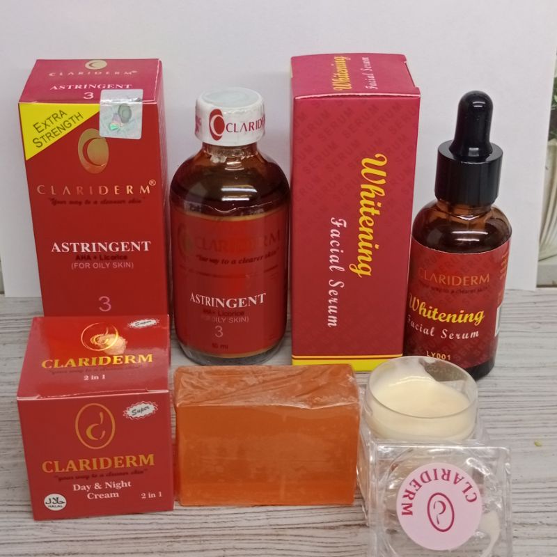 Clariderm Astringent Alkohol No 3 ORIGINAL/Serum/ Cream Claridem/ plus sabun Orange Whitening soap original PLUS Maskara Hypercurl + Pensil Alis Viva + Lipcream + Eyeliner Spidol Maybelline