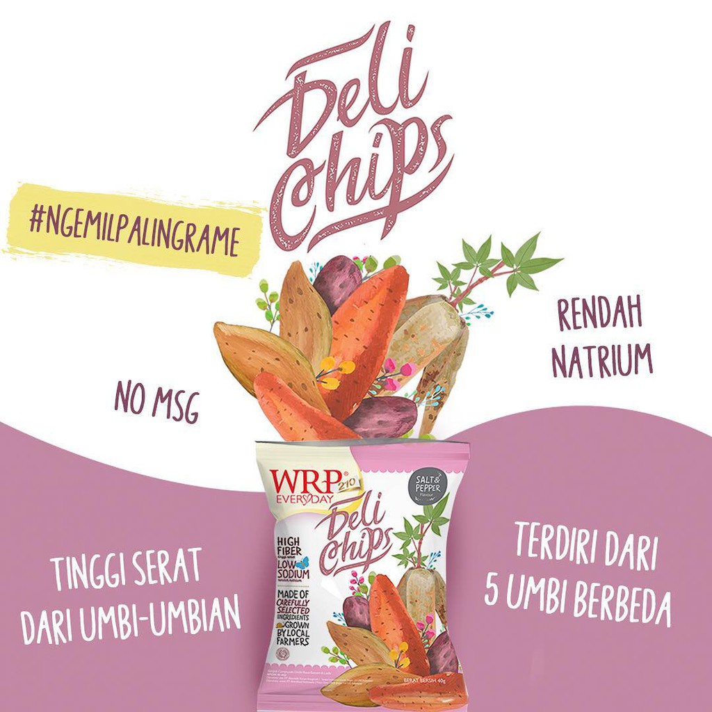 WRP Delichips 40g - Keripik Tinggi Serat - No Msg - Deli Chips - Cemilan Diet Sehat - Keripik Ubi