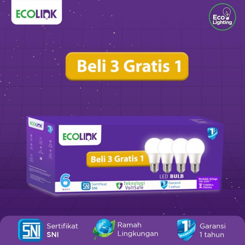 LED Paket Ecolink 6 Watt - Beli 3 Gratis 1 (Multipack)