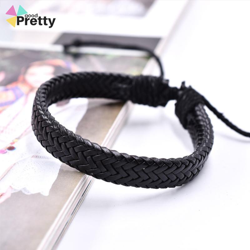 Gelang Pria Tenun Tangan Kulit Bangle Perhiasan Yang Dapat Disesuaikan-S - PD