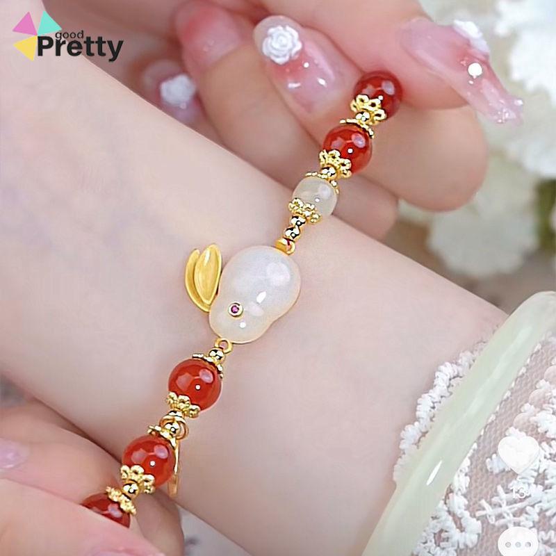 Gelang Giok Furui Desain Kelinci Gaya China retro Serbaguna Untuk Wanita - PD