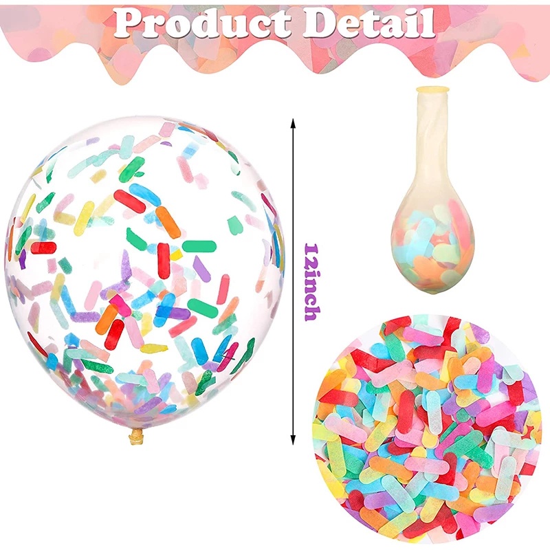 10pcs / Pak Balon Latex Confetti Bentuk Es Krim Ukuran 12inci Warna Campur Untuk Dekorasi Pesta