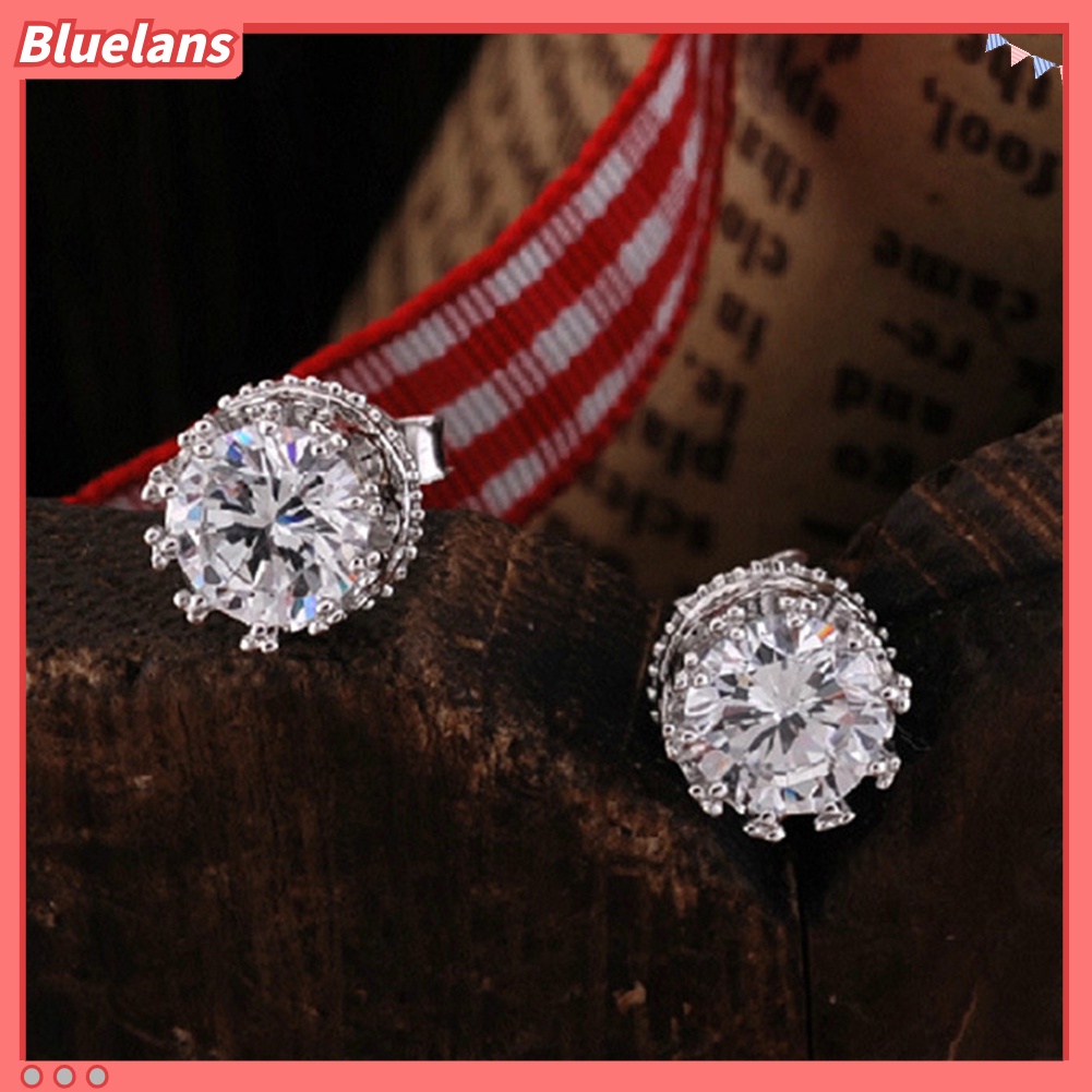 Bluelans Anting Tusuk Lapis Silver Hias Cubic Zirconia Untuk Wanita