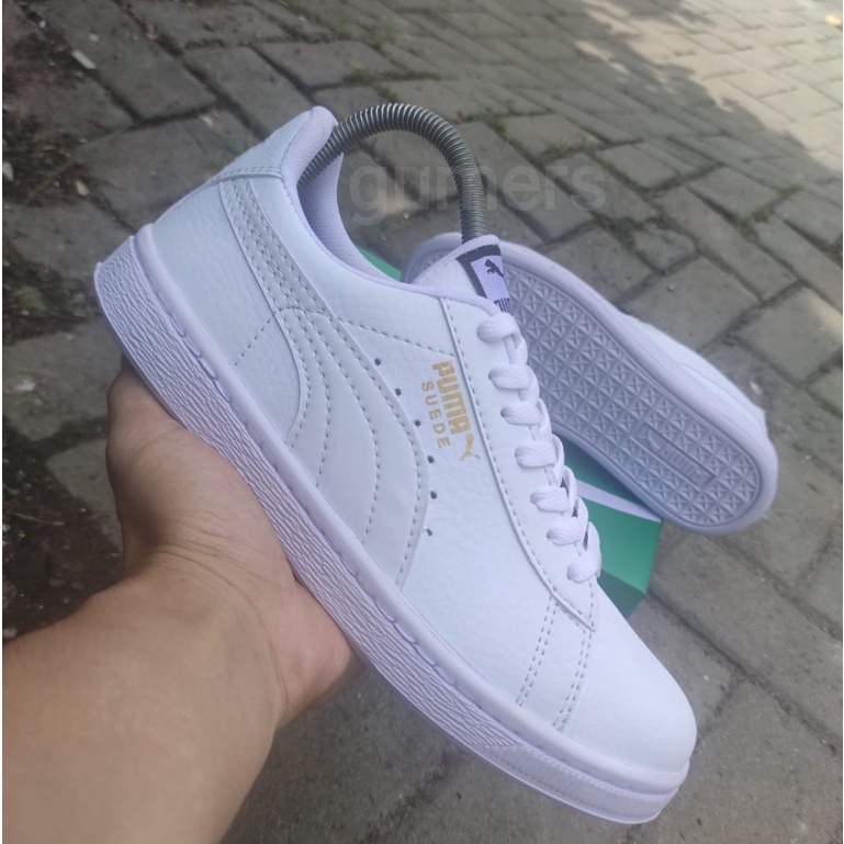 SEPATU SNEAKERS PUTIH, SEPATU FULL WHITE, SEPATU SUEDE, SEPATU TERBARU 2023, SEPATU GAUL, SEPATU KOREA, SEPATU TERLARIS