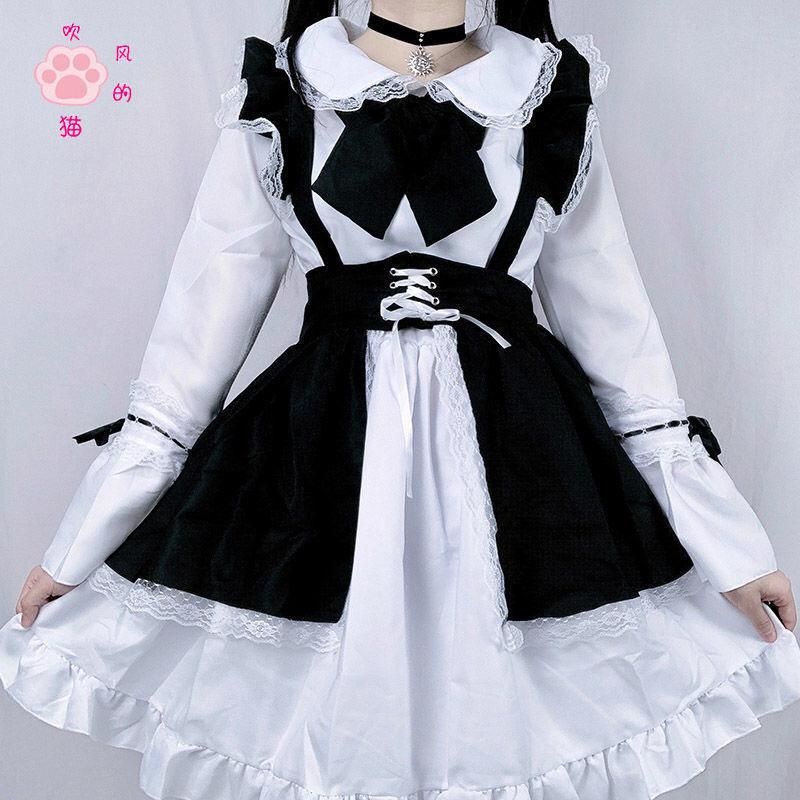 [MikanHiro Store] Hair cat daily cute maid dress Japanese women's big boss maid dress lolita full maid outfit