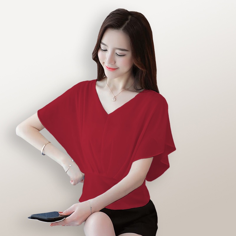 Blus Sifon Gaya Korea lengan pendek wing model terbaru - XSHOP Nami