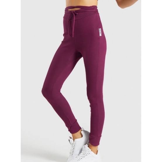 Gymshark Slounge Ribbon Bottom Dark Ruby Marl Leggings Size Small Legging Ribbed Ungu Ada Tali Ukuran S