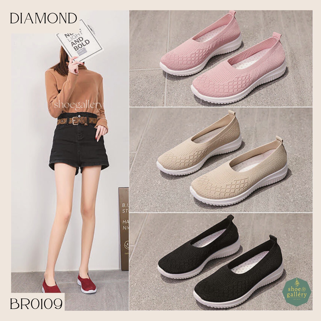 SHOEGALLERY LV0109 Sepatu Slop Tanpa Tali Motif Diamond Import