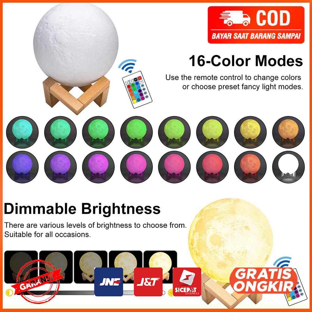 Lampu Tidur 3D Printed Moon Night Light Lamp OU16