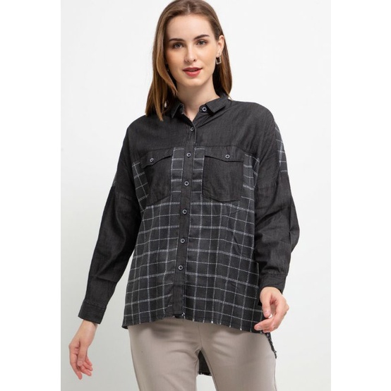 KC686 KEMEJA BLOUSE LOIS WANITA ORIGINAL HITAM