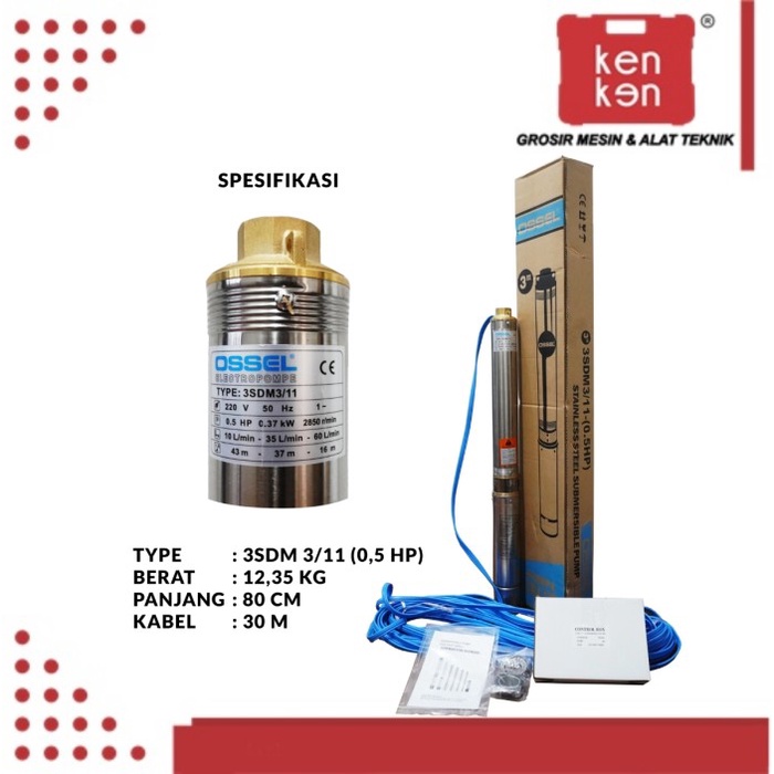 Mesin Pompa Air 3 Inch 1/2 PK Pompa Celup 3" 0,5 HP Pompa Submersible