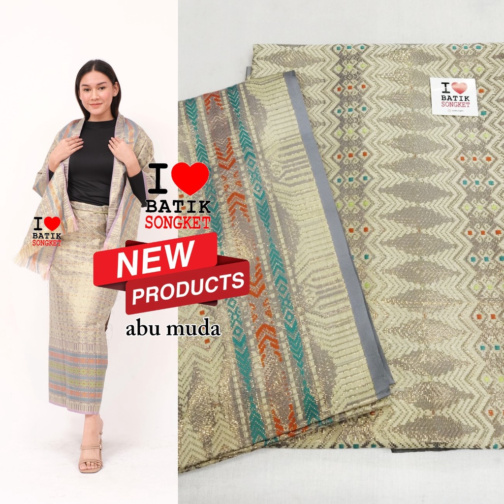 SONGKET MESIN MURAH THAILAND WARNA ABU MUDA SERAGAM MAKASSAR BATAK PALEMBANG