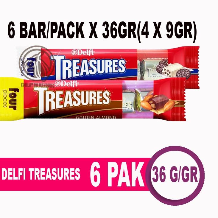 

SALE✅DELFI TREASURES 36 GR ISI 6 BAR / 24 PCS X 9 GRAM, COKLAT DELFI TREASURE 216GR GOLDEN ALMOND COOKIES CREAM 6 BAR X 36GR|SQ4