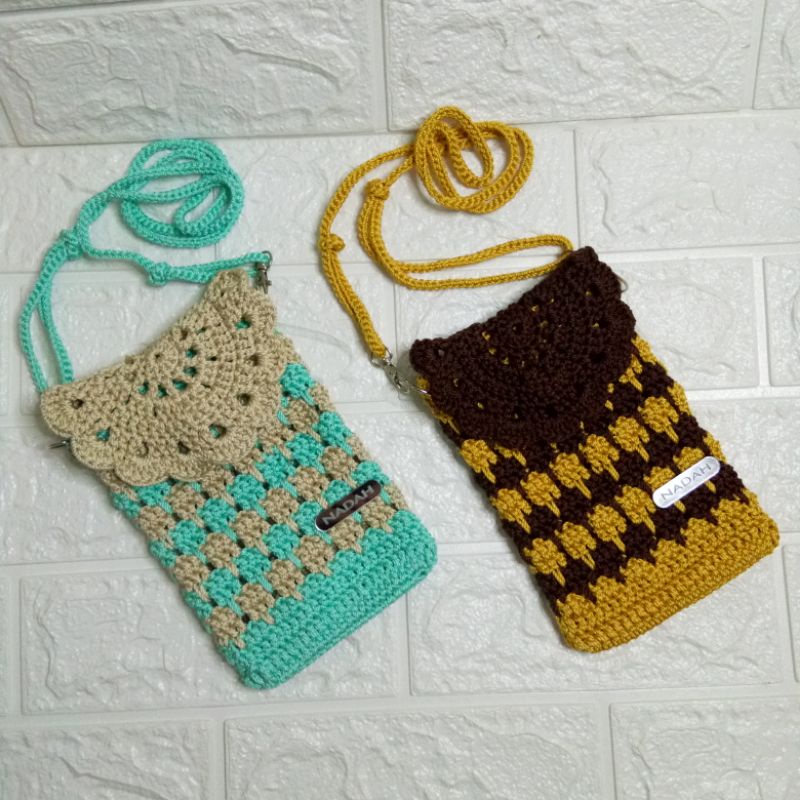 Tas hp wanita - Tas rajut wanita - Tas selempang - Dompet hp rajut - Dompet koin - Tas wanita  selem