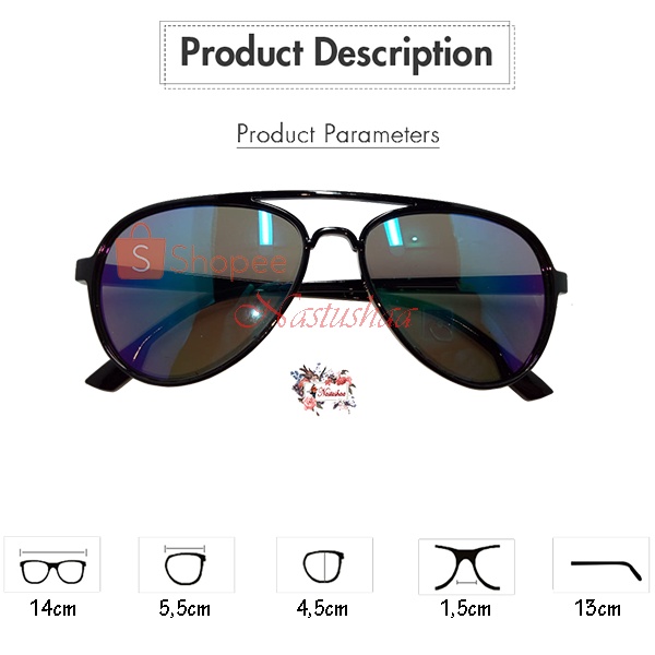 Kacamata Fashion Bingkai Hitam Plastik Lensa Mirror Berwarna Perlindungan Kaca Mata Luar Ruangan Pria dan Wanita Sunglasses NOCASE