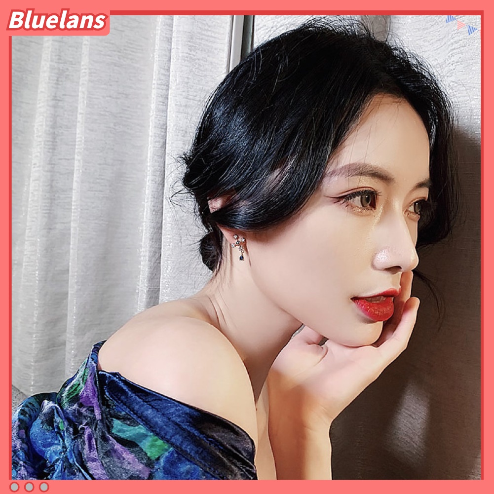 Anting Stud Sapphire Berlian Imitasi Bahan Alloy Untuk Wanita