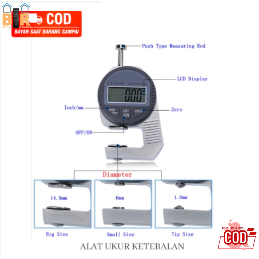 Digital Thickness Gauge 0 - 12.7 MM Alat Ukur Ketebalan Kawat Kertas Plat