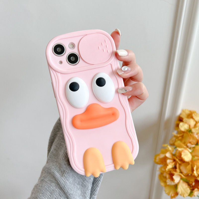 Soft Case yang Dapat Ditekan untuk IPhone 11 12 13 14 Pro Max 14 Plus Casing Penutup Ponsel Lucu Bebek Gadis Wanita Hadiah cassing hp